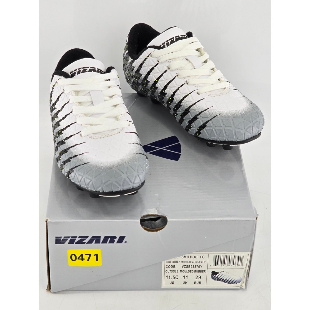 Vizari SMU Bolt FG Soccer Cleats Youth 11.5C White Black Silver - New